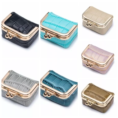 Ví SEIZ6O Kiss Lock da cá sấu, túi trang sức vuông màu trơn, túi bông tai - 185.760₫