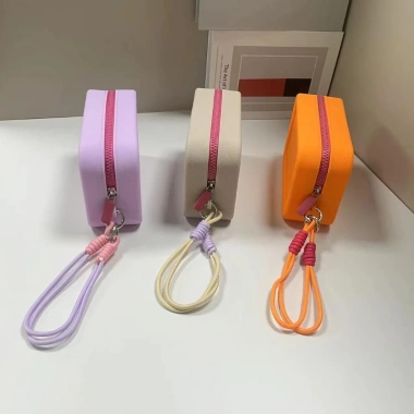 Ví vuông AllGIFT silicone có dây đeo cổ tay, đựng tiền xu, mỹ phẩm, nhỏ gọn, giảm giá 8