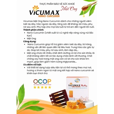 Vicumax Nano Curcumin Mật Ong Bắc Hà 15 tuýp 8,5ml - OCOP 5 sao, 306.000đ 8 Vicumax Nano Curcumin Mật Ong Bắc Hà 15 tuýp 8,5ml - OCOP 5 sao, 306.000đ 8