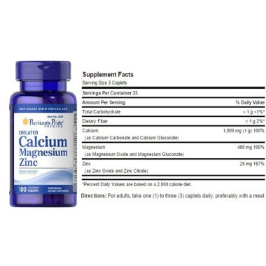 Viên Bổ Sung Calcium Magnesium Zinc Puritan's Pride 100V 290.000đ hỗ trợ xương khớp 5 Viên Bổ Sung Calcium Magnesium Zinc Puritan's Pride 100V 290.000đ hỗ trợ xương khớp 5