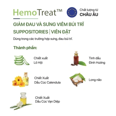 Viên đặt trĩ Hemotreat - Giảm đau rát, ngứa, hỗ trợ co búi trĩ, thảo dược an toàn 4