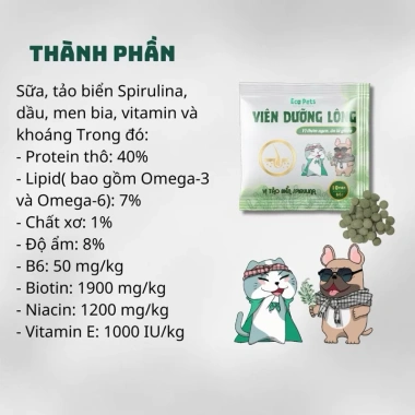 Viên Dưỡng Lông Chó Mèo Tảo Spirulina - Lông Đậm Mượt, Giảm Rụng, 18.500 VND 3 Viên Dưỡng Lông Chó Mèo Tảo Spirulina - Lông Đậm Mượt, Giảm Rụng, 18.500 VND 3