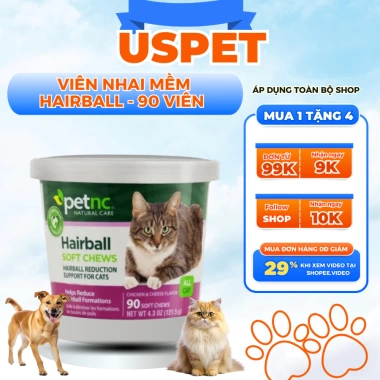 Viên Nhai mềm Búi Lông cho Mèo Vị Gà & Phô mai 90 viên Petnc, giá 225k, hỗ trợ răng miệng sạch