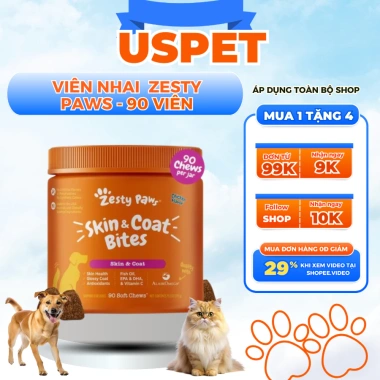 Viên nhai Vitamin Salmon Oil ZESTY PAWS 90 viên cho chó - tiêu hoá, miễn dịch, da lông, tim mạch