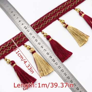 Viền Ren Vàng 1m Dài - Phụ Kiện DIY Trang Trí Gia Đình, Vải Webb Tassel