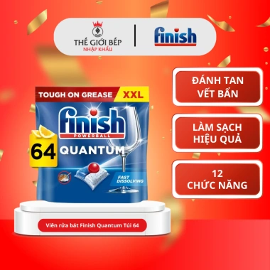 Viên rửa bát Finish Quantum 64 viên hương chanh - Sạch dầu mỡ, bảo vệ máy