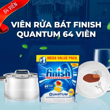 Viên rửa bát Finish Quantum 64 viên hương chanh - Sạch dầu mỡ, bảo vệ máy