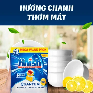 Viên rửa bát Finish Quantum 64 viên hương chanh - Sạch dầu mỡ, bảo vệ máy 3 Viên rửa bát Finish Quantum 64 viên hương chanh - Sạch dầu mỡ, bảo vệ máy 3