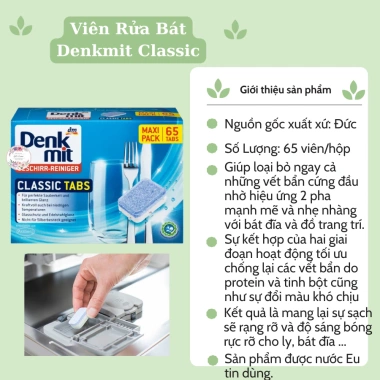 Viên rửa chén bát Denkmit Classic 65 viên - Giá ưu đãi 85.000đ, sạch bát máy rửa