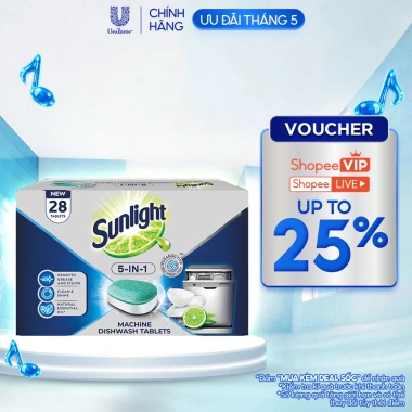 Viên Rửa Chén Sunlight 5 in 1 Dành Cho Máy Rửa, 28 Viên/Hộp - Giá 116.000₫