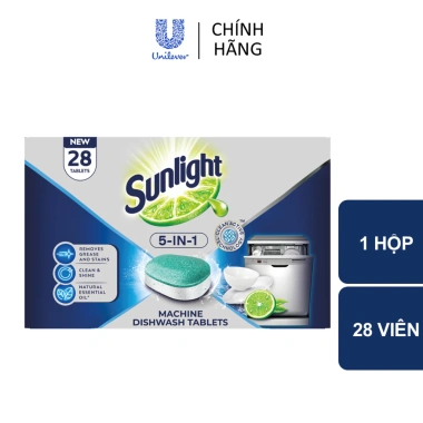 Viên Rửa Chén Sunlight 5 in 1 Dành Cho Máy Rửa, 28 Viên/Hộp - Giá 116.000₫