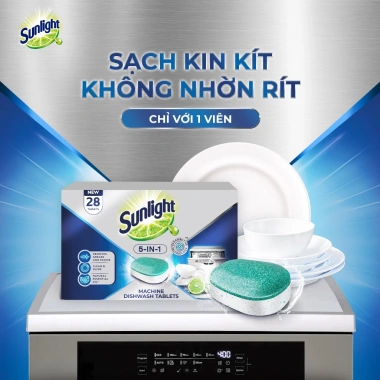 Viên Rửa Chén Sunlight 5 in 1 Dành Cho Máy Rửa, 28 Viên/Hộp - Giá 116.000₫