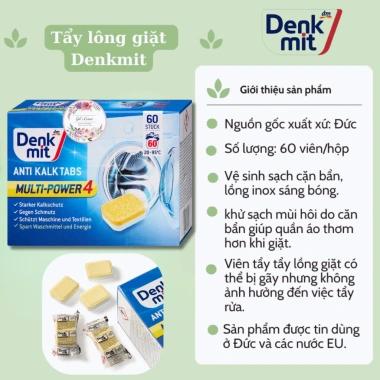 Viên tẩy lồng máy giặt Denkmit 60 viên - Vệ sinh cặn bẩn, giảm giá 55.000₫