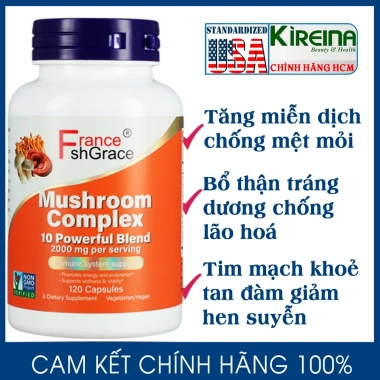 Viên uống 10 nấm quý Đông trùng, Chaga, Linh chi 120 viên - Tăng miễn dịch, 195k Viên uống 10 nấm quý Đông trùng, Chaga, Linh chi 120 viên - Tăng miễn dịch, 195k