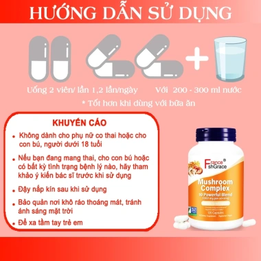 Viên uống 10 nấm quý Đông trùng, Chaga, Linh chi 120 viên - Tăng miễn dịch, 195k