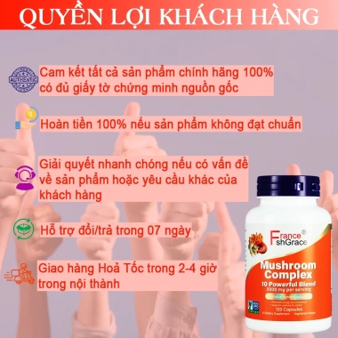 Viên uống 10 nấm quý Đông trùng, Chaga, Linh chi 120 viên - Tăng miễn dịch, 195k