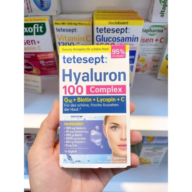 Viên uống cấp nước Tetesept Hyaluron 100 Complex Q10 Biotin Lycopin C - Da sáng, hộp 30 viên, 325.000 VND