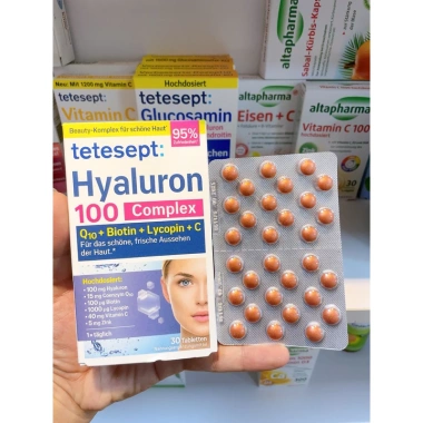 Viên uống cấp nước Tetesept Hyaluron 100 Complex Q10 Biotin Lycopin C - Da sáng, hộp 30 viên, 325.000 VND