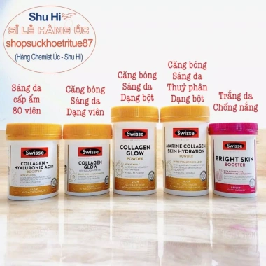 Viên uống Collagen Glow Swisse 60/120 - Da, móng, tóc đẹp, Marine Renew, Giá 599k