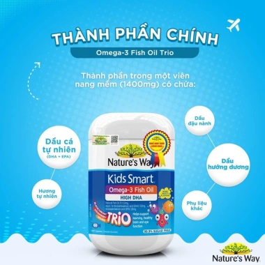 Viên Uống Dầu Cá Nature's Way Omega-3 Fish Oil Trio 60 viên - Bổ DHA, hỗ trợ trí tuệ bé, giá 490k