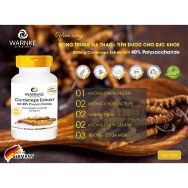 Viên uống Đông Trùng Hạ Thảo Warnke Cordyceps 500mg 120 viên - 650k, tăng đề kháng