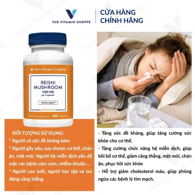 Viên uống nấm linh chi 1.200mg THE VITAMIN SHOPPE - Tăng đề kháng, sức khỏe - 100 viên - 769.900₫