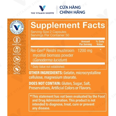 Viên uống nấm linh chi 1.200mg THE VITAMIN SHOPPE - Tăng đề kháng, sức khỏe - 100 viên - 769.900₫