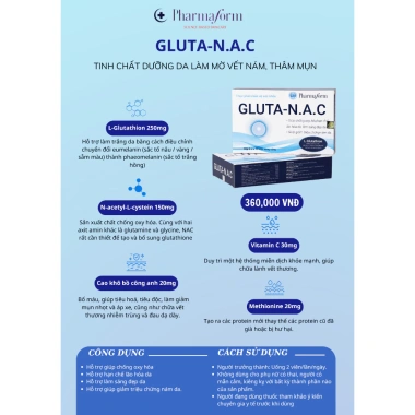 Viên uống Pharmaform Gluta N.A.C sáng da, ngừa lão hoá – chỉ 295.200₫
