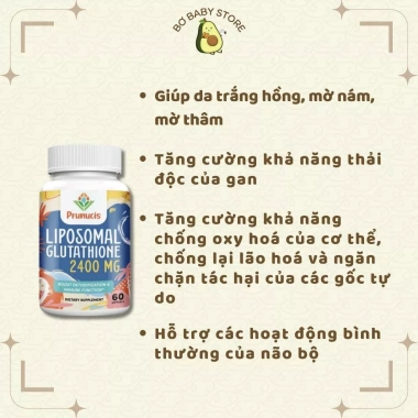 Viên uống Prunucis Lipsomal Glutathione 2.400mg Mỹ - Dưỡng trắng da, mờ nám, tàn nhang, thải độc gan - Giá ưu đãi 725.000₫