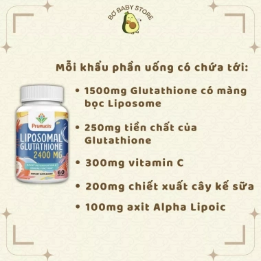 Viên uống Prunucis Lipsomal Glutathione 2.400mg Mỹ - Dưỡng trắng da, mờ nám, tàn nhang, thải độc gan - Giá ưu đãi 725.000₫