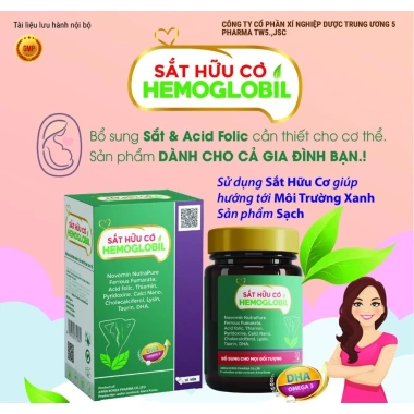 Viên uống Sắt Hữu Cơ Hemoglobin + Acid Folic - Tăng máu, giảm mệt mỏi, Giá chỉ 260k (Giảm từ 325k)