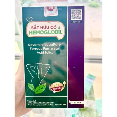 Viên uống Sắt Hữu Cơ Hemoglobin + Acid Folic - Tăng máu, giảm mệt mỏi, Giá chỉ 260k (Giảm từ 325k)