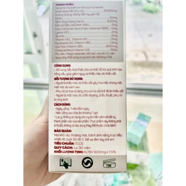 Viên uống Sắt Hữu Cơ Hemoglobin + Acid Folic - Tăng máu, giảm mệt mỏi, Giá chỉ 260k (Giảm từ 325k)