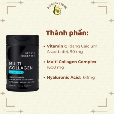 Viên uống Sports Research Multi Collagen + Vitamin C, Axit Hyaluronic - Giảm 22% còn 849.000đ