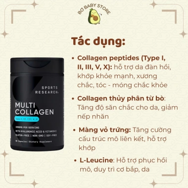 Viên uống Sports Research Multi Collagen + Vitamin C, Axit Hyaluronic - Giảm 22% còn 849.000đ