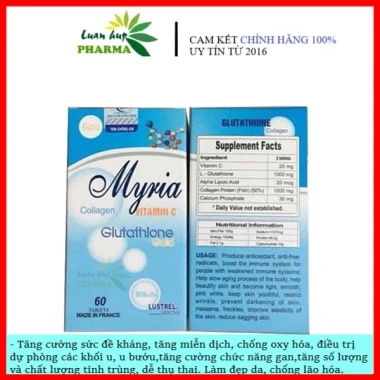 Viên Uống Trắng Da MYRIA 60 Viên - Glutathione Collagen Vitamin C Nhập khẩu Pháp Chính hãng Giá 900k
