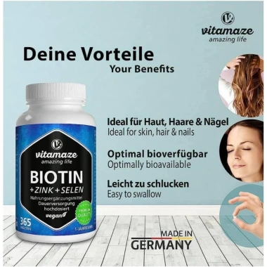 Viên uống Vitamaze Biotin Zink Selen - Giảm rụng tóc da móng, da mịn, chỉ 720.000₫