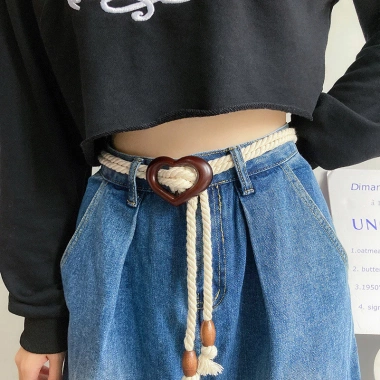 Vintage Dân Gian Dệt Trái Tim - Dây Thắt Lưng Nữ Thanh Lịch Eo Cincher Màu Be 5