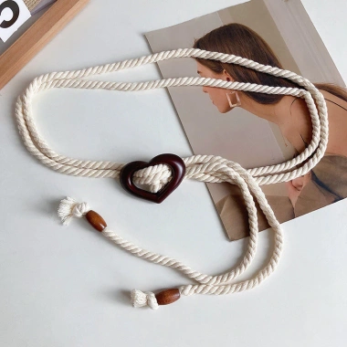 Vintage Dân Gian Dệt Trái Tim - Dây Thắt Lưng Nữ Thanh Lịch Eo Cincher Màu Be 6