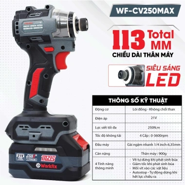 Vít búa WORKFIX WF-CV250MAX 250Nm - 4 chức năng, 4 tốc độ, bản gọn nhẹ, không than - Giá chỉ 859.000₫ 3