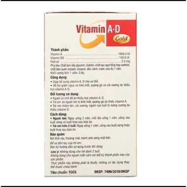 Vitamin A-D Gold 100 viên - Giảm Khô Mắt, Quáng Gà, Còi Xương cho Trẻ Em & Người Cao Tuổi, Giá 58.000₫ 5 Vitamin A-D Gold 100 viên - Giảm Khô Mắt, Quáng Gà, Còi Xương cho Trẻ Em & Người Cao Tuổi, Giá 58.000₫ 5