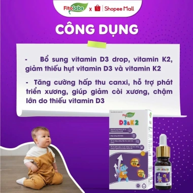 Vitamin D3K2-MK7 Fitolabs dạng giọt 10ml - Tăng chiều cao, xương chắc khỏe cho bé, giá ưu đãi 209.230 VND