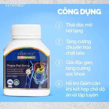 Vitatree Organ Fat Detox 60 Viên – Thải Độc Mỡ Nội Tạng, Giảm Mỡ, Giá 320.000₫