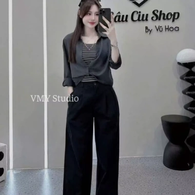 VMY Studio Áo sơ mi mix kẻ vòng cổ nhiều màu tay dài xinh xắn nữ - Giá 232.000 VND