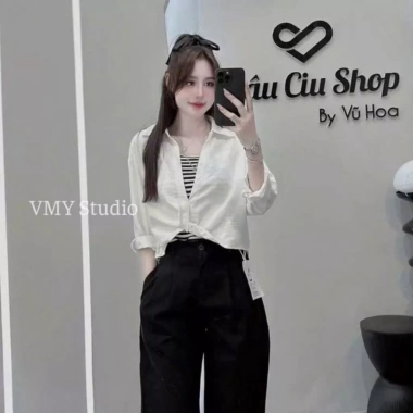 VMY Studio Áo sơ mi mix kẻ vòng cổ nhiều màu tay dài xinh xắn nữ - Giá 232.000 VND