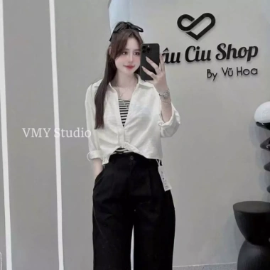 VMY Studio Áo sơ mi mix kẻ vòng cổ nhiều màu tay dài xinh xắn nữ - Giá 232.000 VND 9 VMY Studio Áo sơ mi mix kẻ vòng cổ nhiều màu tay dài xinh xắn nữ - Giá 232.000 VND 9