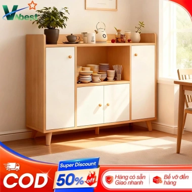 VNBEST Tủ bếp gỗ đa năng - Kệ lưu trữ hiện đại cho phòng khách và bếp, giảm giá 589.000₫