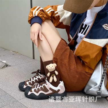Vớ Cotton 3D Đính Gấu Bông Mới Về - Phong Cách Hàn Quốc Mùa Thu Nữ, 70.706₫