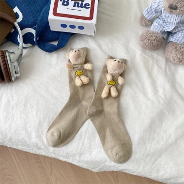 Vớ Cotton 3D Đính Gấu Bông Mới Về - Phong Cách Hàn Quốc Mùa Thu Nữ, 70.706₫