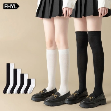 Vớ dài cotton mềm mại đến đầu gối trắng phong cách Lolita Nhật Bản cho nữ - Đa năng, giảm giá 24.000 VND